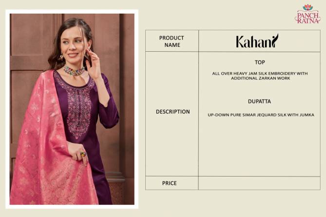 Kahani By Panch Ratna Jam Silk Designer Salwar Suits Wholesale Price In Surat